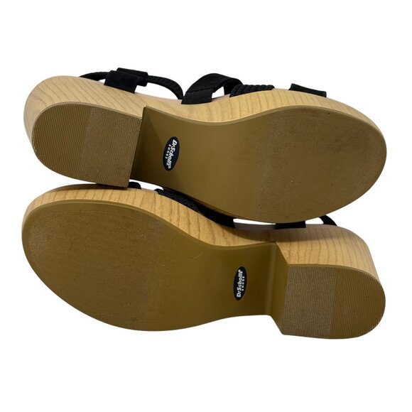 Dr. Scholls Black Blossom Strappy Platform Sandals US 10M Faux Wood Block Heel - Picture 10 of 11